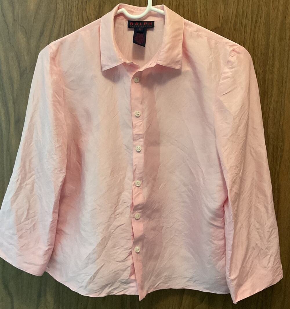 Vintage Lauren Ralph Lauren Pure Silk Blush Pink Button Up Womens Medium